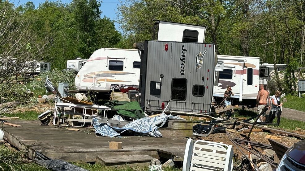Image for story: PHOTOS: No serious injuries after strong storms flip campers at Allegan County campground