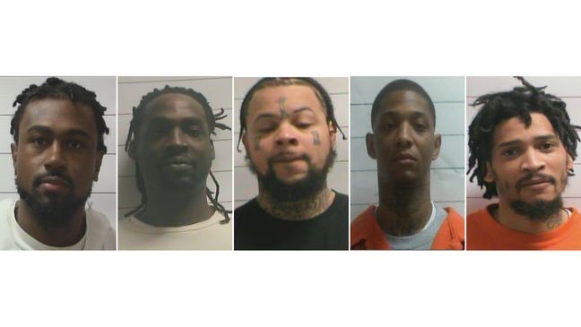 This photo combo shows inmates who escaped from a New Orleans jail, from left,  Lenton Vanburen Jr, Jermaine Donald,  Antonine T Massey, Derrick D. Groves, and Leo Tate Sr. (Orleans Parish Sheriff's Office via AP)