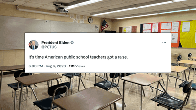 Image for story: Biden calls for teacher raises despite 43-year-long increase, plummeting student performance
